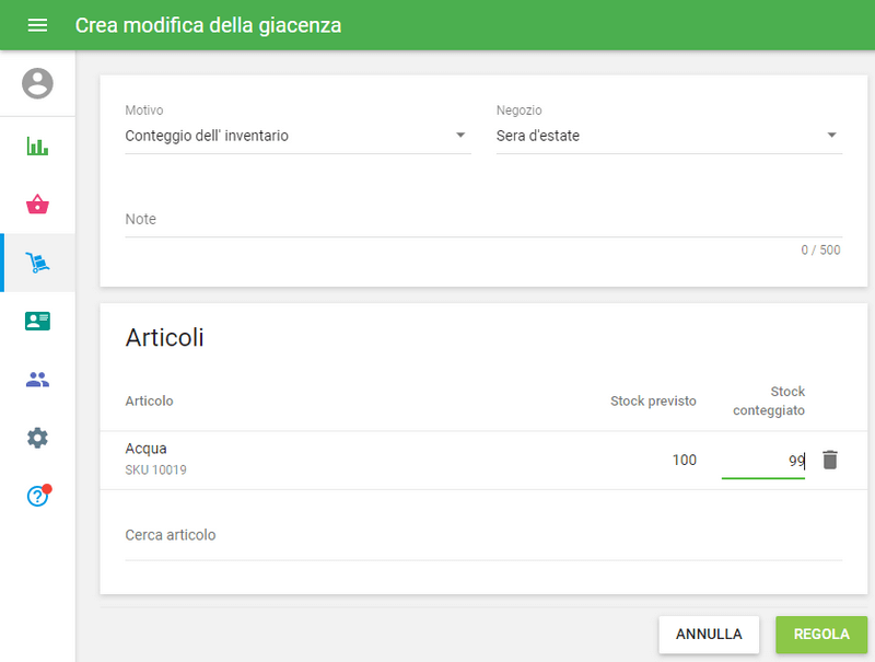 compila il campo 'Stock conteggiati'