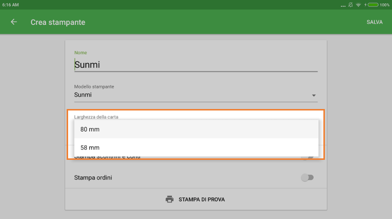 Seleziona 'Larghezza della carta' della stampante