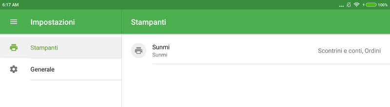 Stampante SUNMI nell'elenco delle stampanti collegate