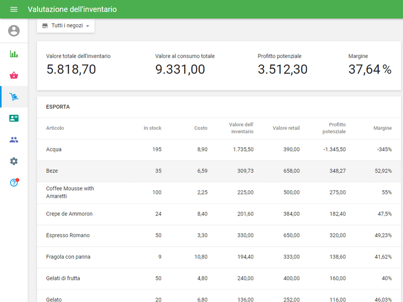 negozi (se hai più negozi) ed esportare