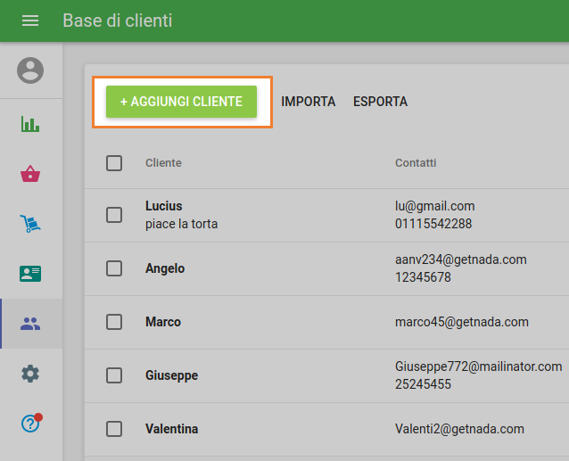 Aggiungi cliente alla base clienti