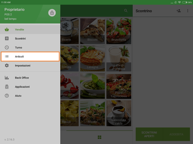 sezione ‘Articoli’ del menu