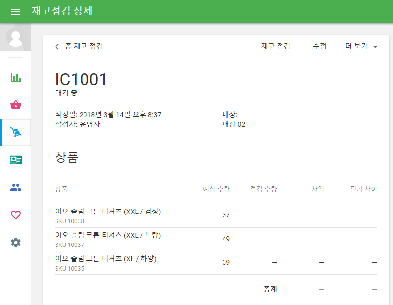 Inventory count document