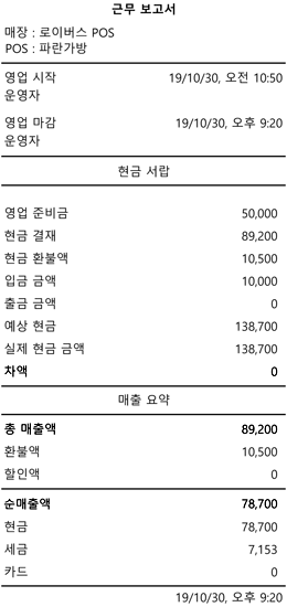 영업 마감 보고서