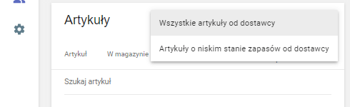 Artykuły o niskim stanie zapasów od dostawcy