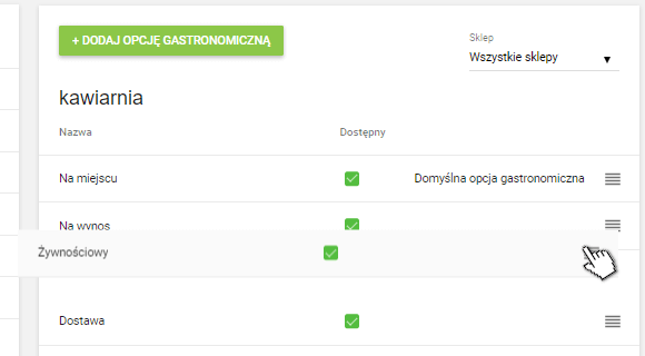 opcja będzie używana domyślnie