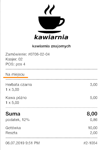 wydrukowanym paragonie