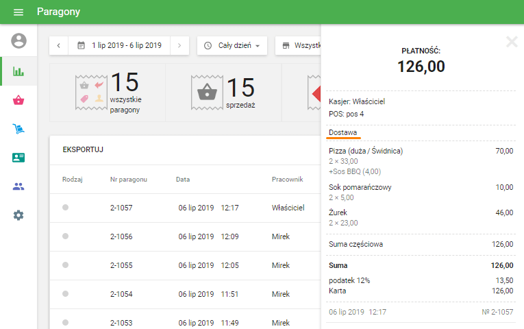 informacjach o paragonach 