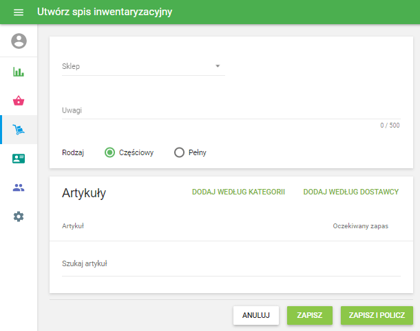 Utwórz spis inwentaryzacyjny