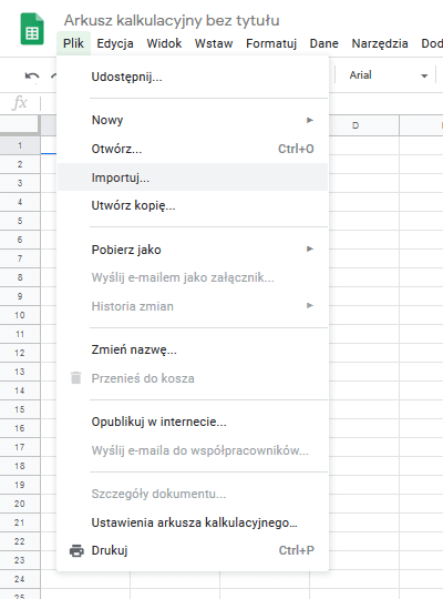 „Plik” i kliknij przycisk „Importuj”
