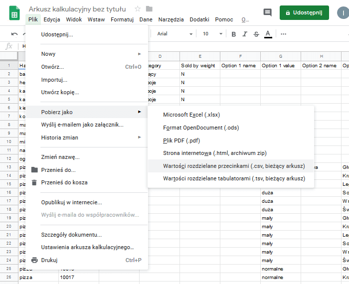 Wartości rozdzielane przecinkami