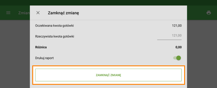 Zamknij zmianę