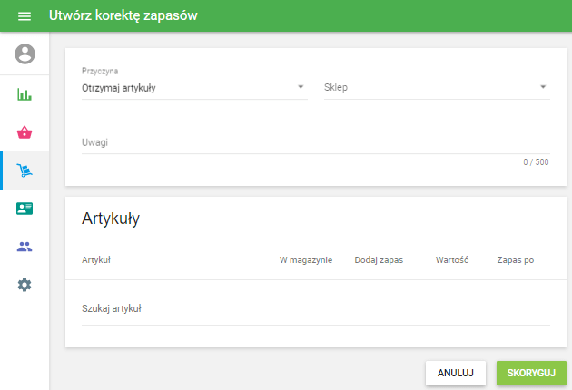  'Utwórz korektę zapasów' 