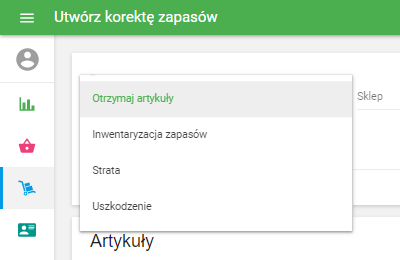 wybierz przyczynę korekty i wybierz sklep