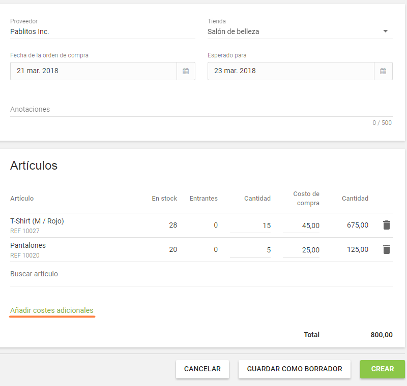 Agregue los costos de entrega al final del pedido