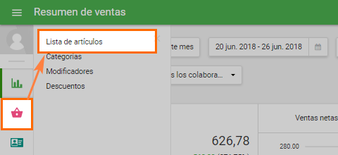 Vaya a la "Lista de artículos"