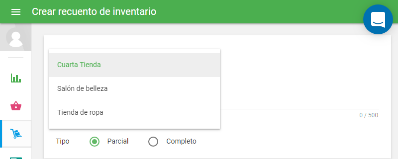 stores in the drop-down list