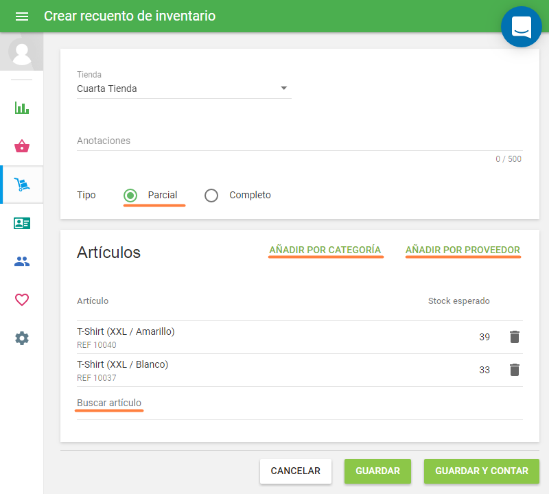 Partial inventory count