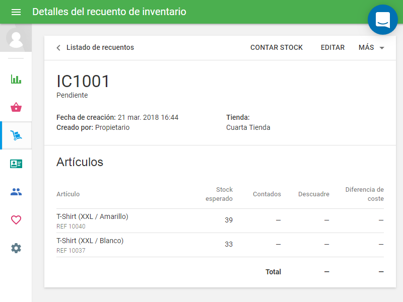 Inventory count document