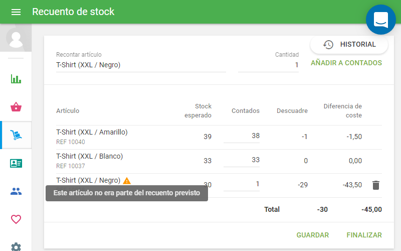 item that was not part of planned count icon