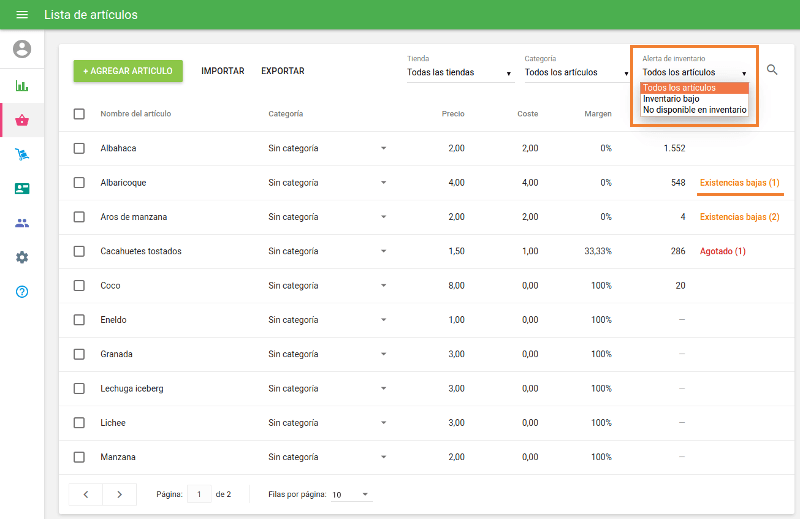 Notificación sobre stock bajo