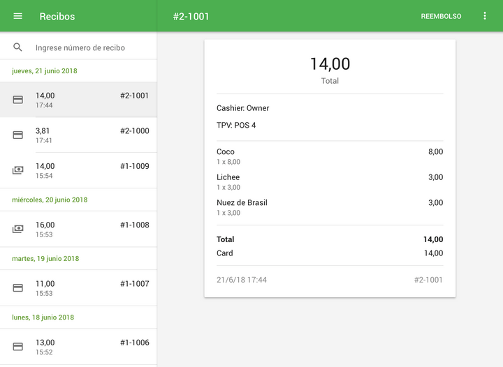 Toque en el recibo de la lista para ver sus detalles