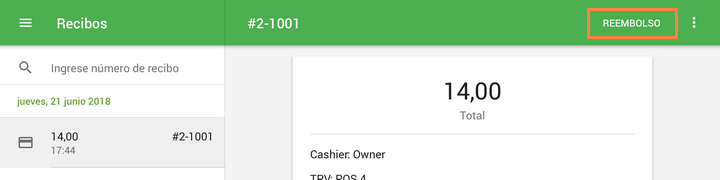 Para hacer un reembolso, pulse el botón de 'Reembolso'