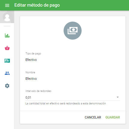 formulario "Editar método de pago" listo para edición