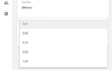 Para los países sin decimales: 1, 5, 10, 50, 100