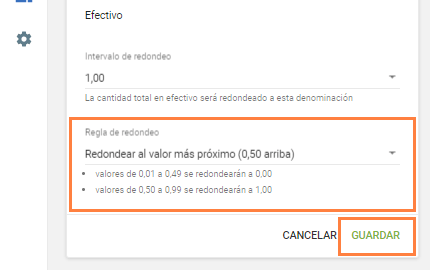 cómo funciona la regla de redondeo seleccionada