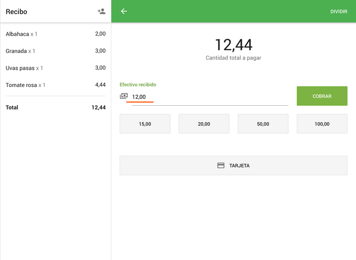 redondeada en el campo 'Recibido en efectivo'
