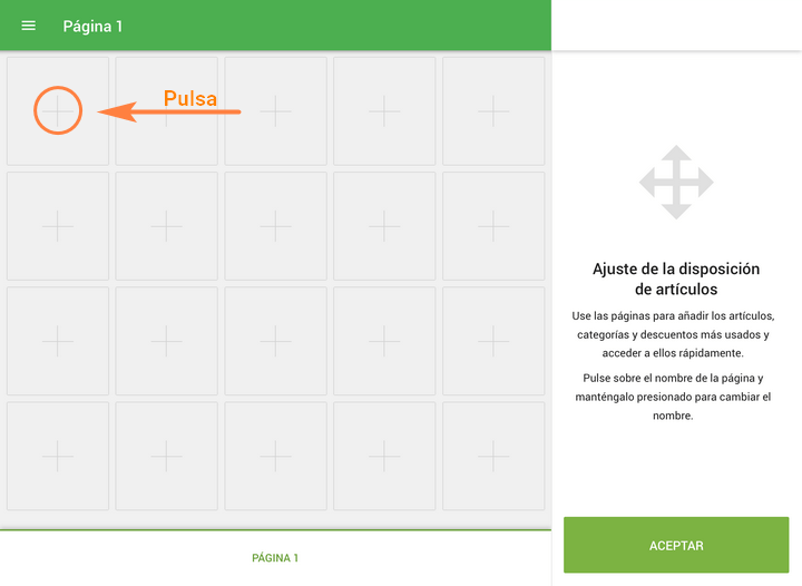  ‘Item layout setup’ mode of the screen