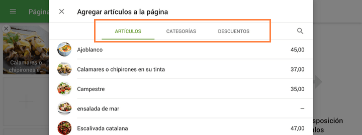 adding Items, Categories and Discounts to the grid page