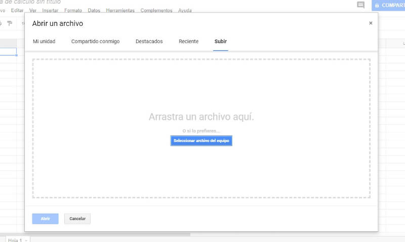 the ‘Upload’ tab of the ‘Open a file’ window