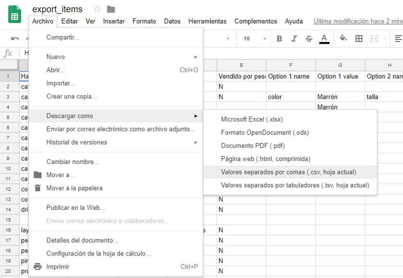 saving the spreadsheet in the CSV format 