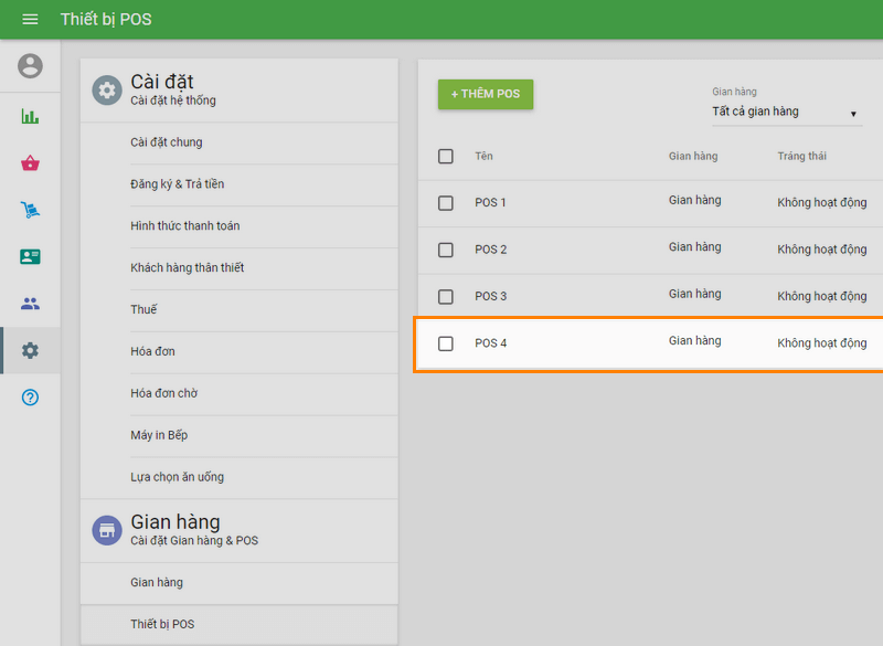 nó sẽ xuất hiện danh sách các thiết bị POS