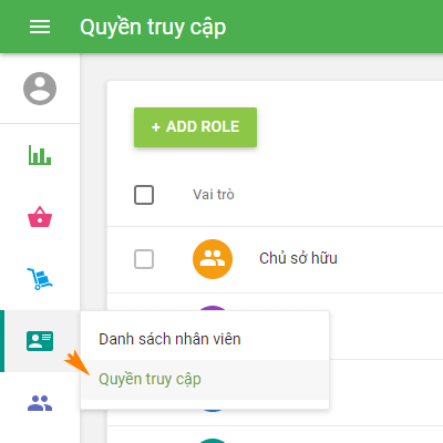 'Quyền truy cập' menu