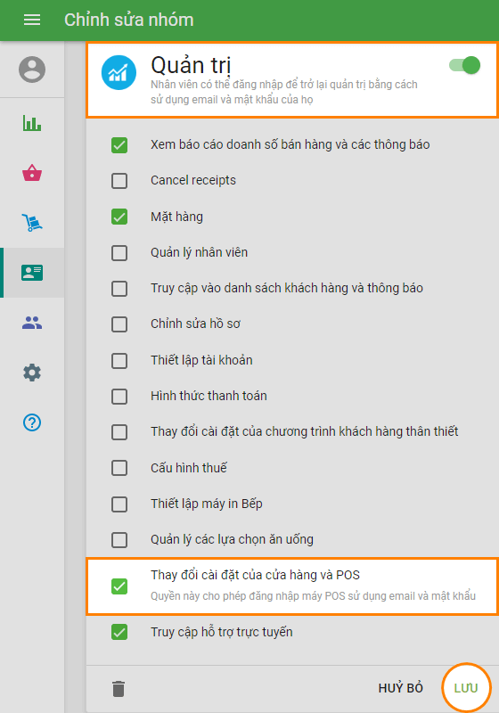 'Quản trị' tùy chọn