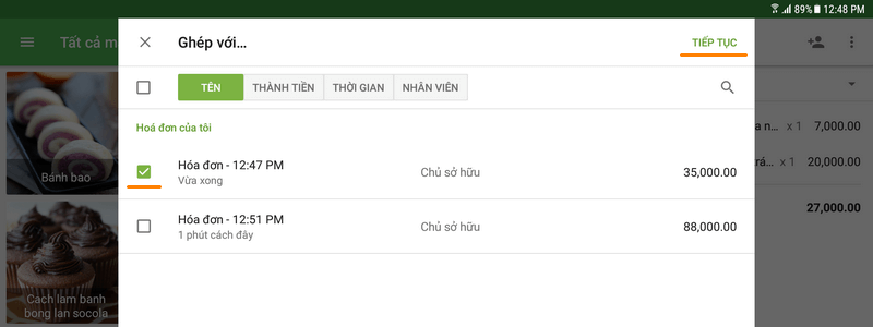 Chọn vé bạn muốn kết hợp vé với, và nhấn 'OK' ở góc trên cùng bên phải.