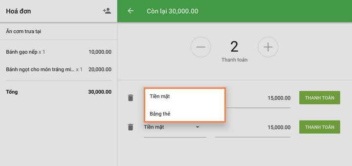 Chọn hình thức thanh toán
