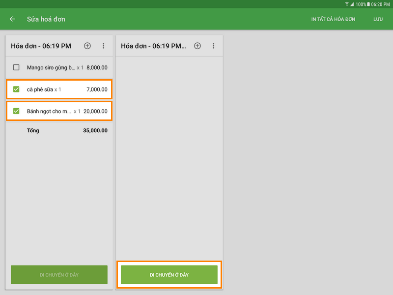 nút 'Di chuyển ở đây' vé mới