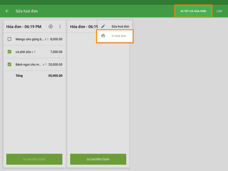 màn hình 'Chia vé'