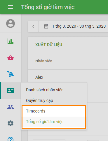 'Timecards' và 'Tổng số giờ làm việc'