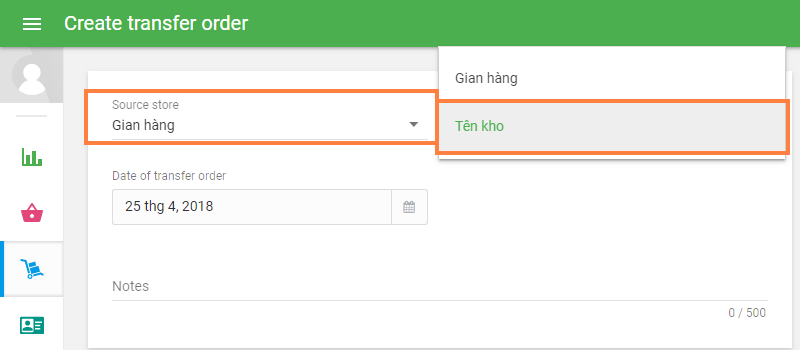 Choose ‘Source store’ and ‘Destination store’
