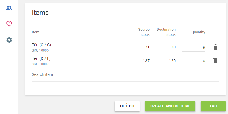 stock information of the chosen items