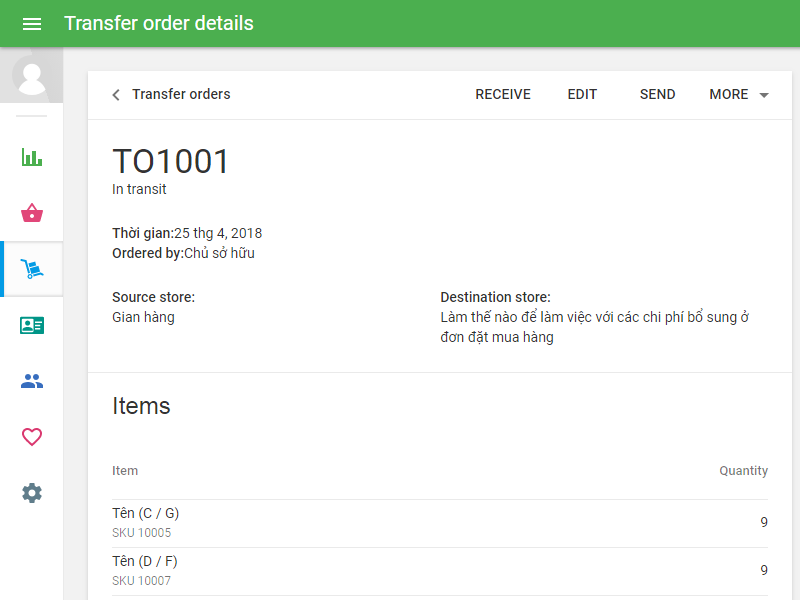 Transfer order in transit
