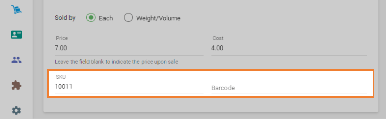 SKU and Barcode field