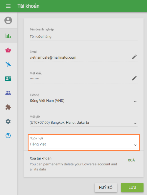 Chọn ngôn ngữ ưu thích từ danh sách.