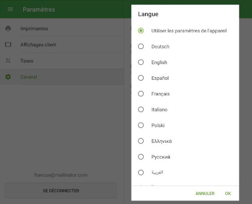 Sélectionnez la langue
