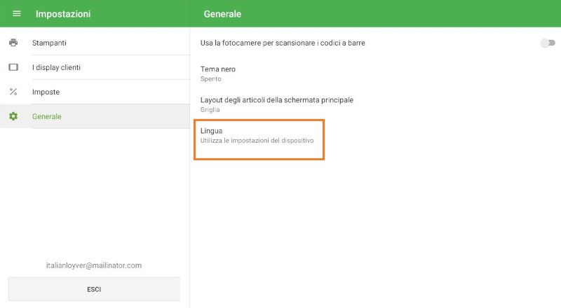l’opzione 'Lingua'